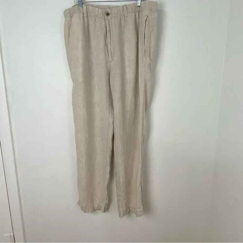 Caribbean Men’s 42 Cream Linen Chino Trousers‎ Relaxed Vacation Resort Cruise